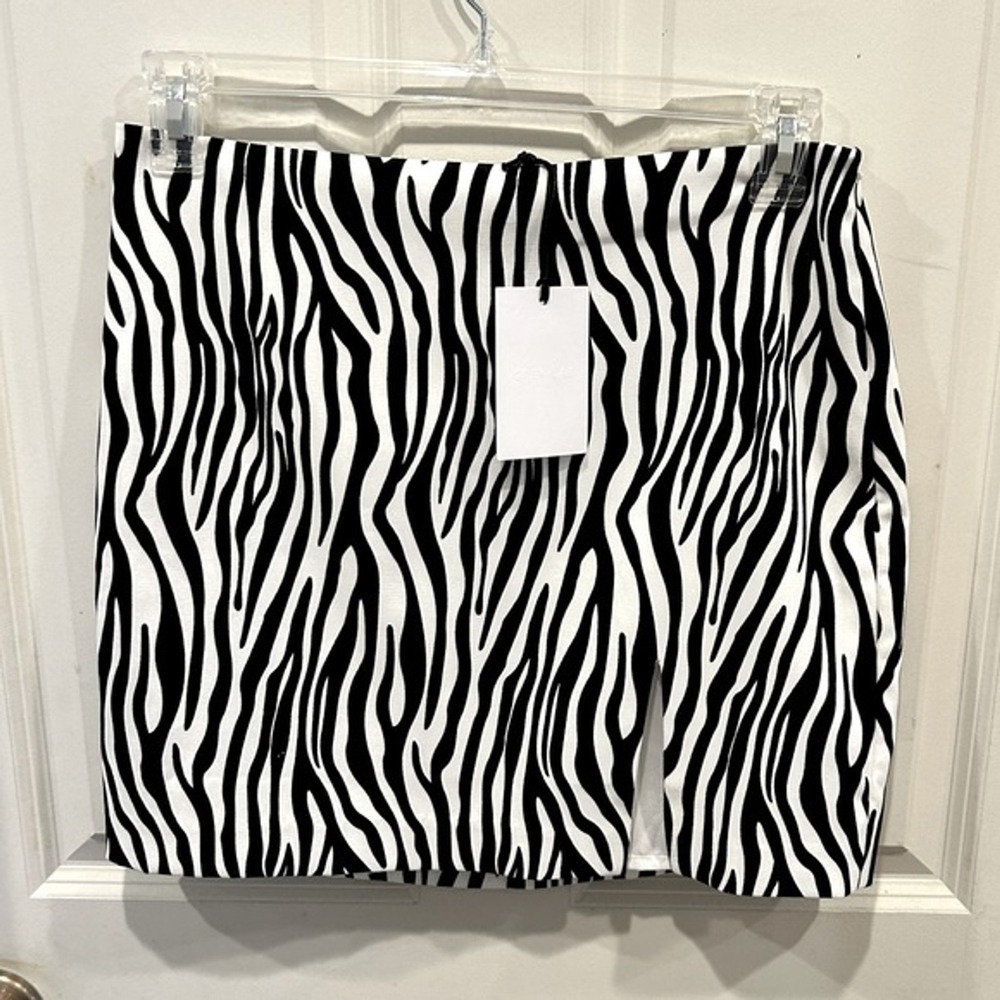 NWT Anthropologie Grey Lab Lined Zebra Print Mini‎ Skirt With Slit Sz L Festival